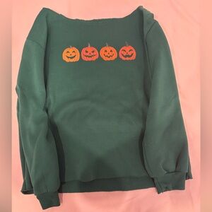 Off the shoulder pumpkin green sweater